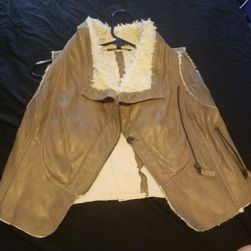 Faux fur and leather mini vest
